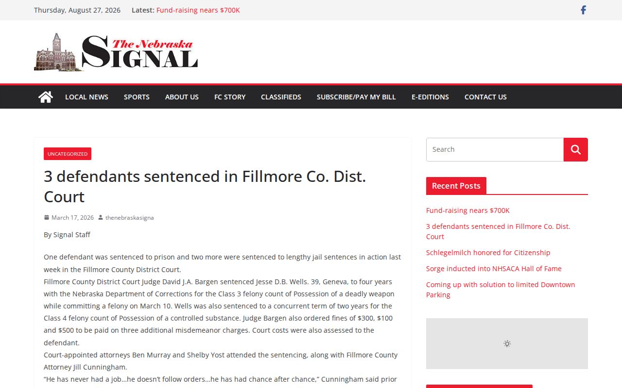 Fillmore County crime news court-disposition article from The Nebraska Signal