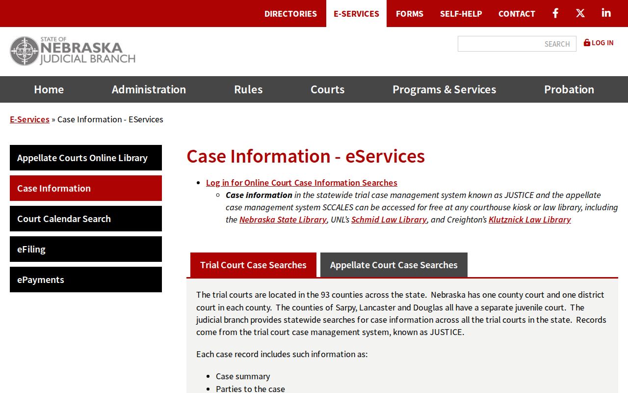 Fillmore County warrant record research through Nebraska Judicial case information